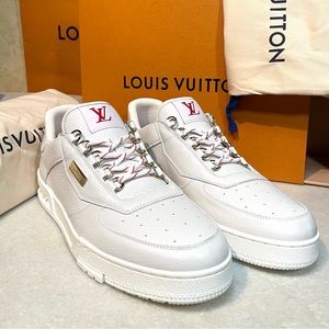NEW RARE LOUIS VUITTON VIRGIL ABLOH WHITE RED TRAINER SNEAKERS W/ BOX DUST BAGS